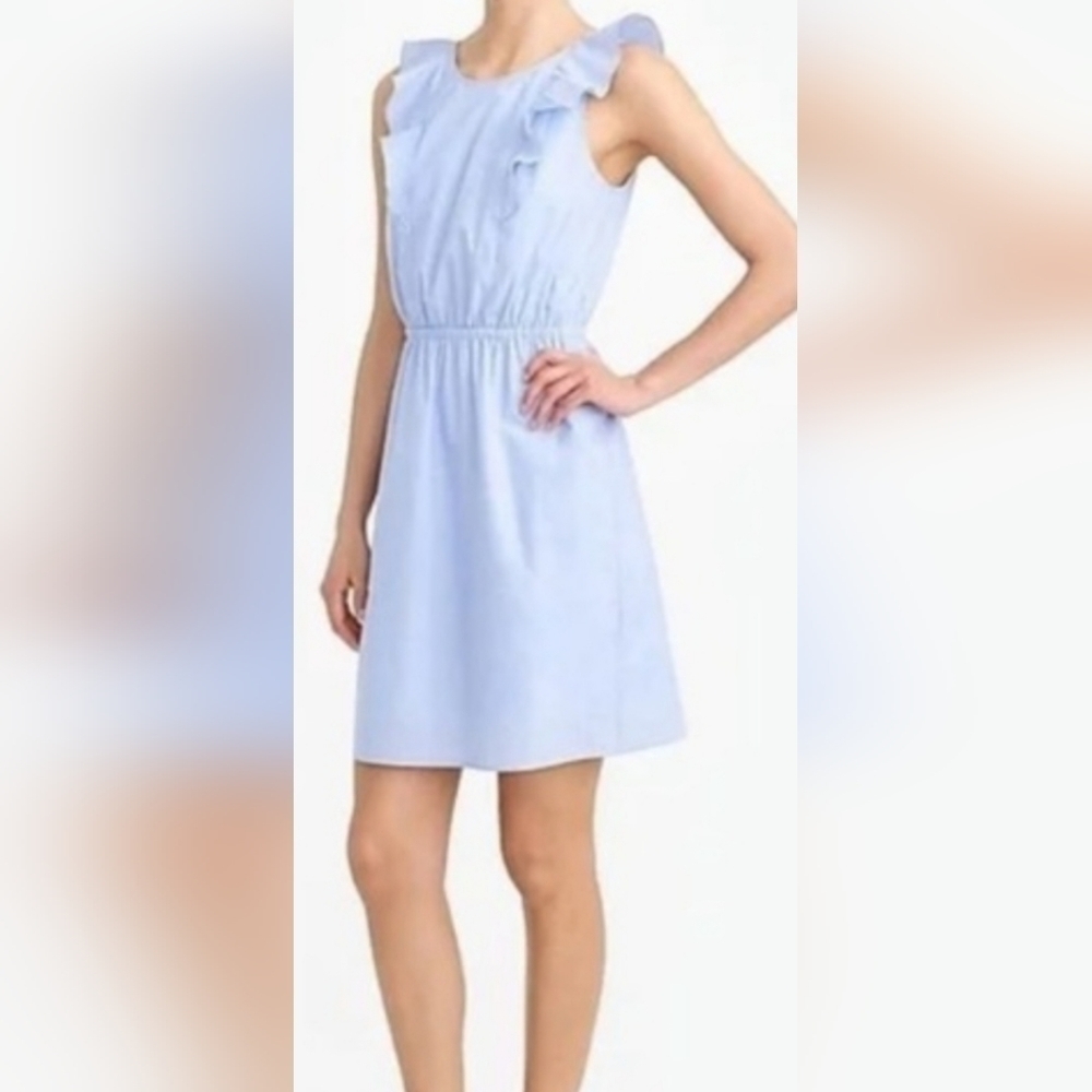 J. Crew Cotton Light Blue Sleeveless Ruffle Size 2 Dress
